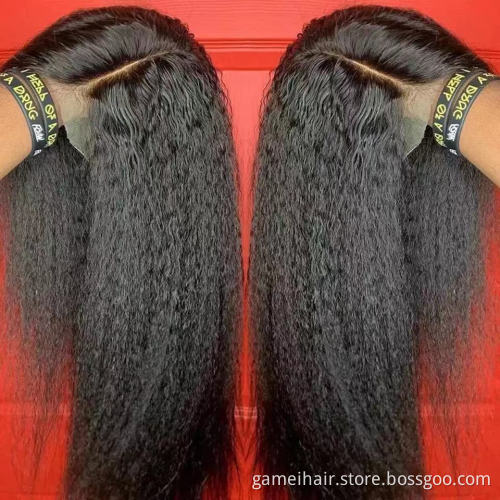 GMwigs yaki 1*4 Lace Wig Kinky Straight Human Hair Wigs Pre Plucked Hair Line Brazilian 10 to 28 Inch 100 Soft Black Light